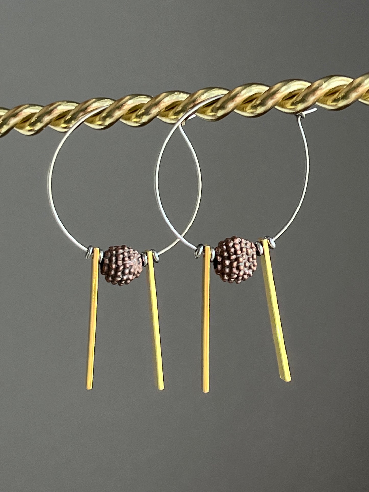 COPPER BALL w/ RECTANGLES| Earrings