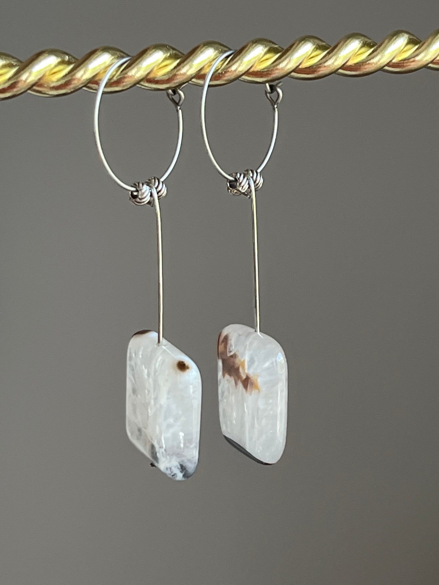 B+W CHUNKY SQUARE AGATE| GEMSTONE CRYSTAL Earrings