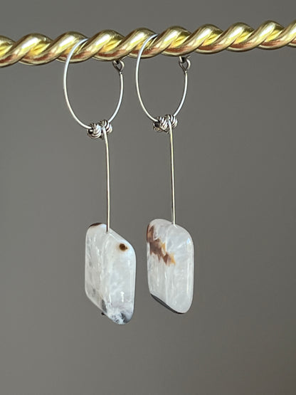 B+W CHUNKY SQUARE AGATE| GEMSTONE CRYSTAL Earrings
