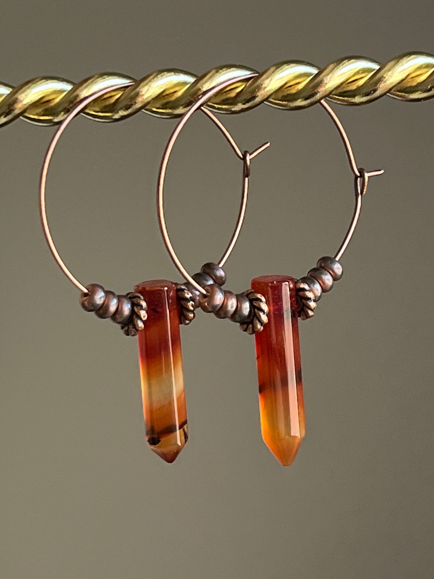 CARNELIAN HEX (II) w/ COPPER ELEMENTS | GEMSTONE CRYSTAL Earrings