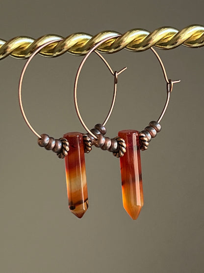 CARNELIAN HEX (II) w/ COPPER ELEMENTS | GEMSTONE CRYSTAL Earrings
