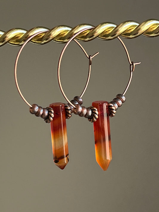 CARNELIAN HEX (II) w/ COPPER ELEMENTS | GEMSTONE CRYSTAL Earrings