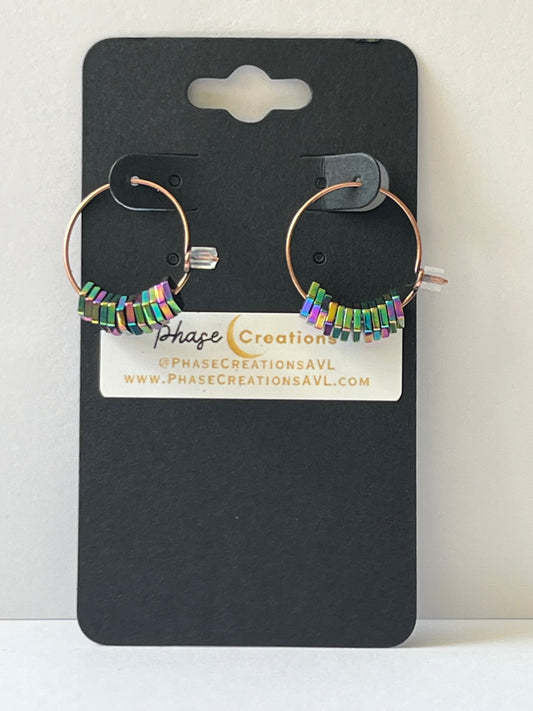 RAINBOW HEMATITE MINI HOOPS (ACP)| Gemstone Earrings