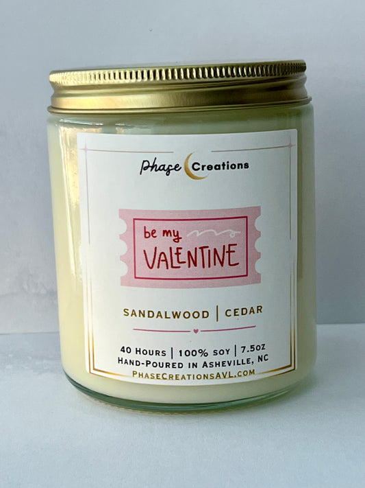 Valentine’s Candle | BE MY VALENTINE ~ Sandalwood + Cedar | Hand-poured Premium Soy Candle
