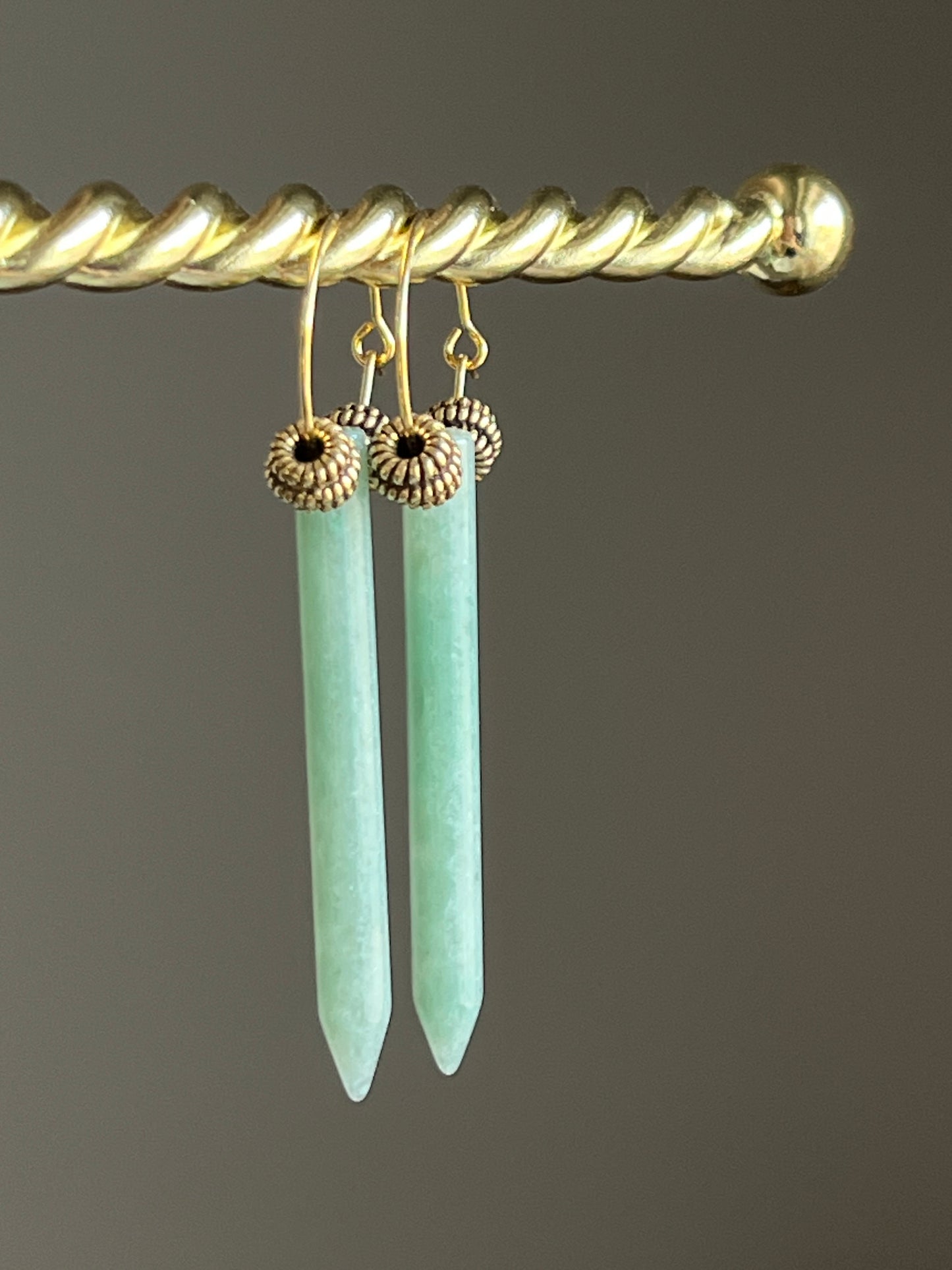 GREEN AVENTURINE POINT w/ VERMEIL BEADS | GEMSTONE CRYSTAL Earrings