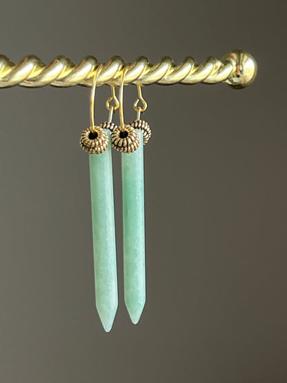 GREEN AVENTURINE POINT w/ VERMEIL BEADS | GEMSTONE CRYSTAL Earrings
