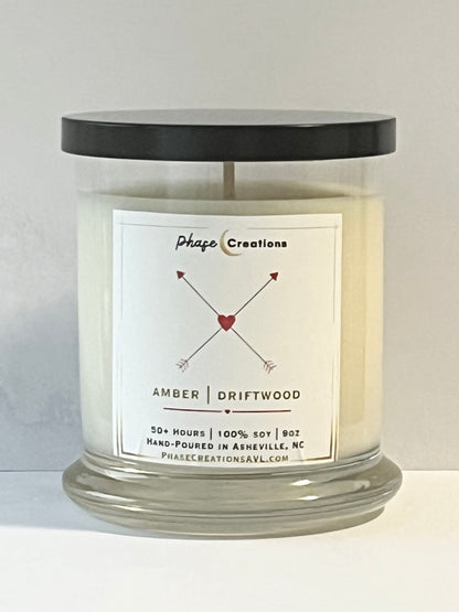 Valentine’s Candle | CUPID’S ARROW ~ Amber + Driftwood | Hand-poured Premium Soy Candle