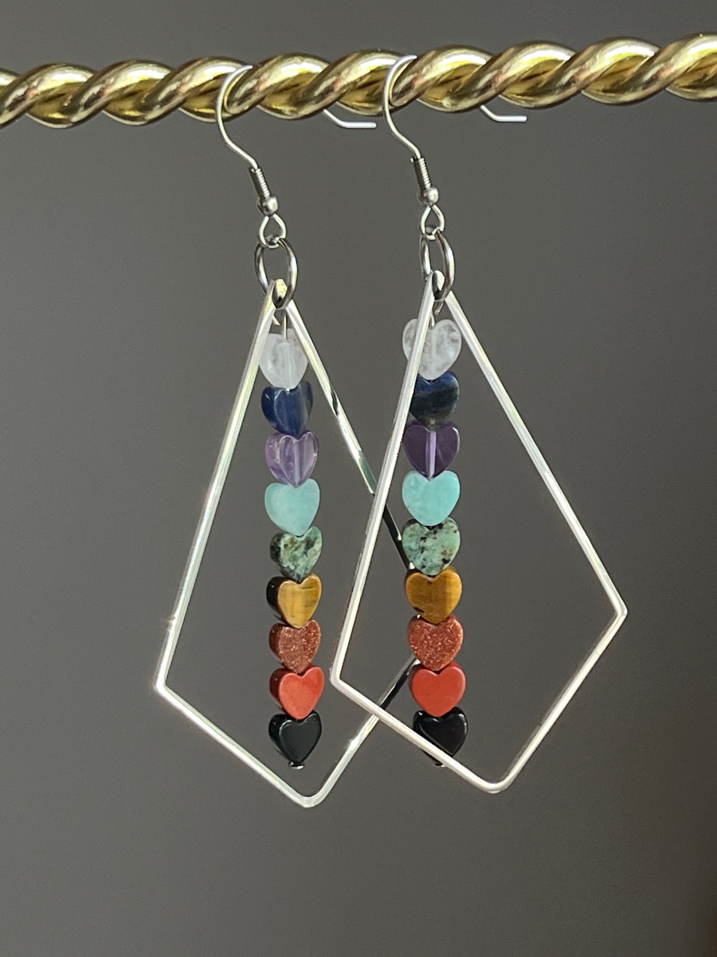 CHAKRA MINI HEART TRIANGLE-DANGLES (SS) | GEMSTONE CRYSTAL Earrings
