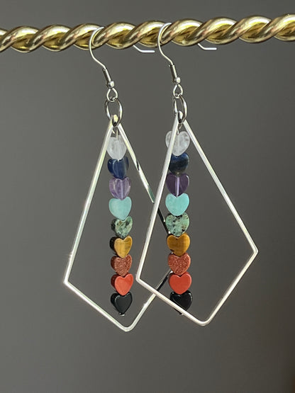 CHAKRA MINI HEART TRIANGLE-DANGLES (SS) | GEMSTONE CRYSTAL Earrings