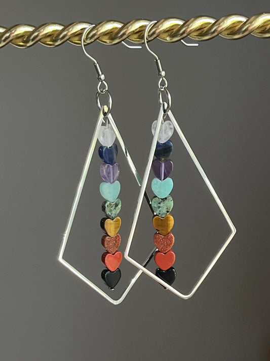 CHAKRA MINI HEART TRIANGLE-DANGLES (SS) | GEMSTONE CRYSTAL Earrings