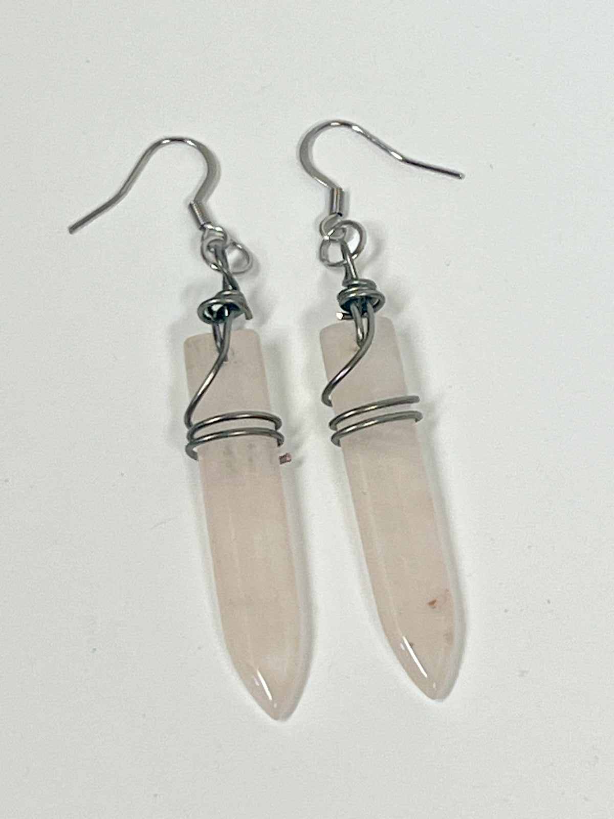 WIRE-WRAPPED ROSE QUARTZ PUFF DANGLE | Gemstone Earrings