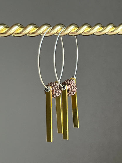 COPPER BALL w/ RECTANGLES| Earrings