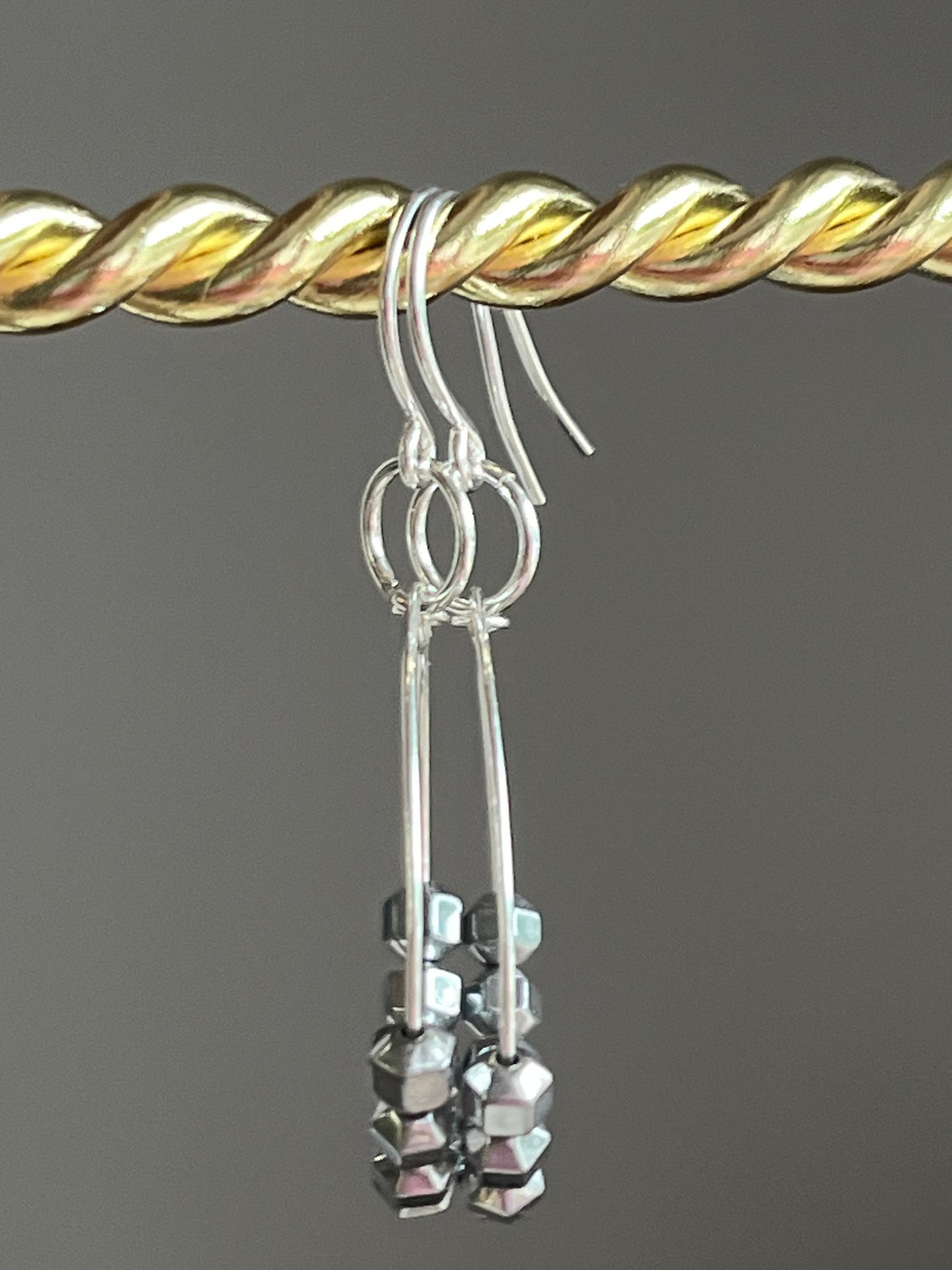 SILVER HEMATITE HOOP-DANGLE | Earrings