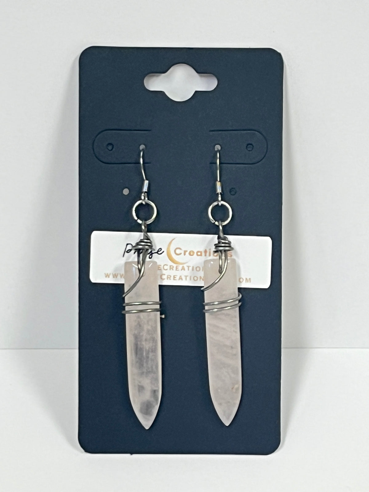 WIRE-WRAPPED ROSE QUARTZ PUFF DANGLE | Gemstone Earrings