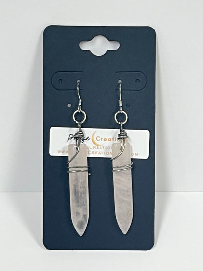 WIRE-WRAPPED ROSE QUARTZ PUFF DANGLE | Gemstone Earrings