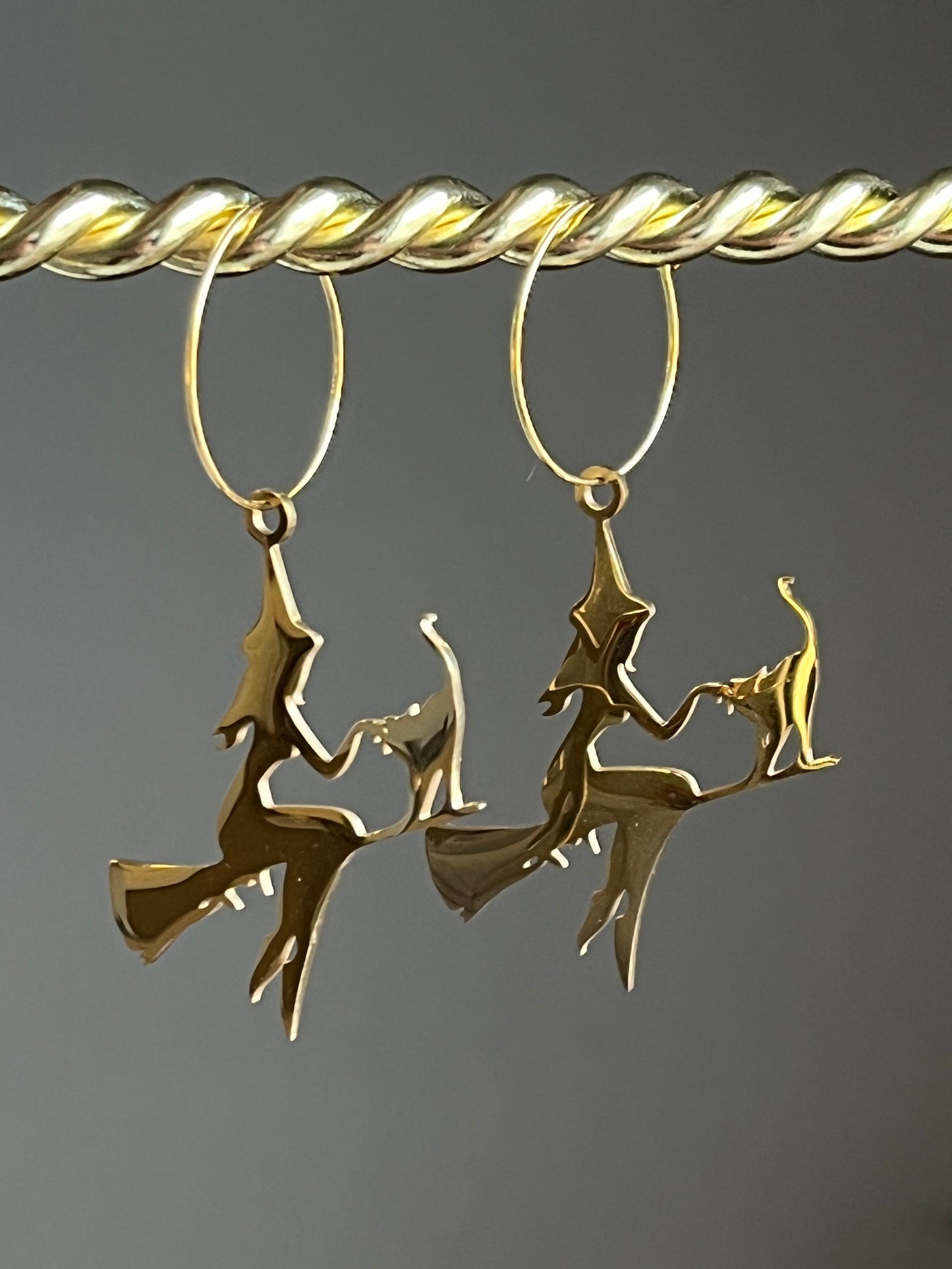 FLYING WITCH + CAT ON BROOMSTICK| Earrings