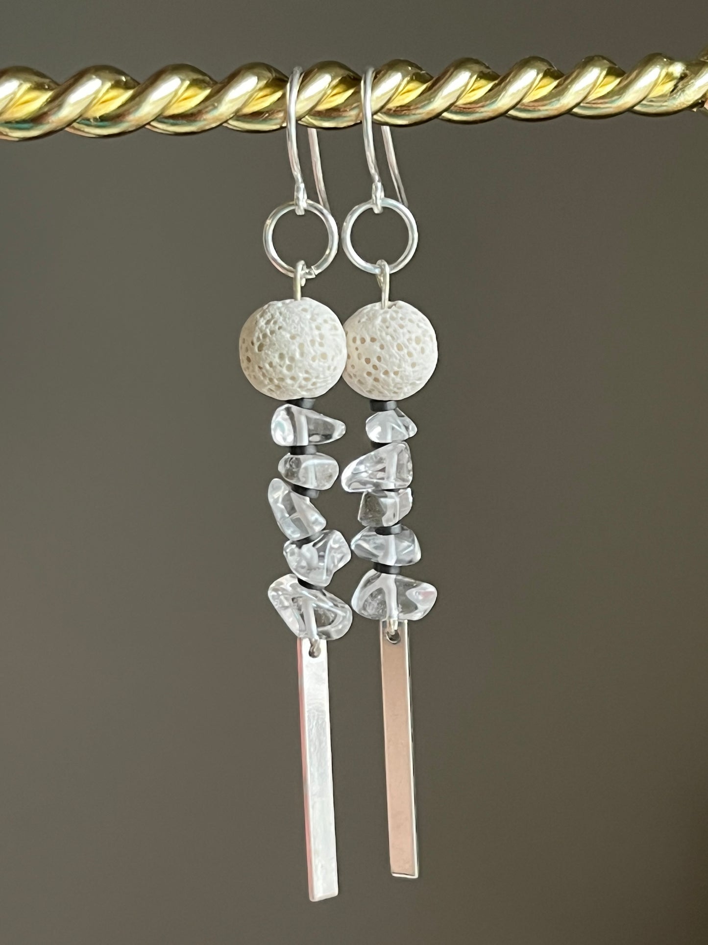 WHITE LAVA STONE + CLEAR QUARTZ DANGLES | GEMSTONE CRYSTAL Earrings