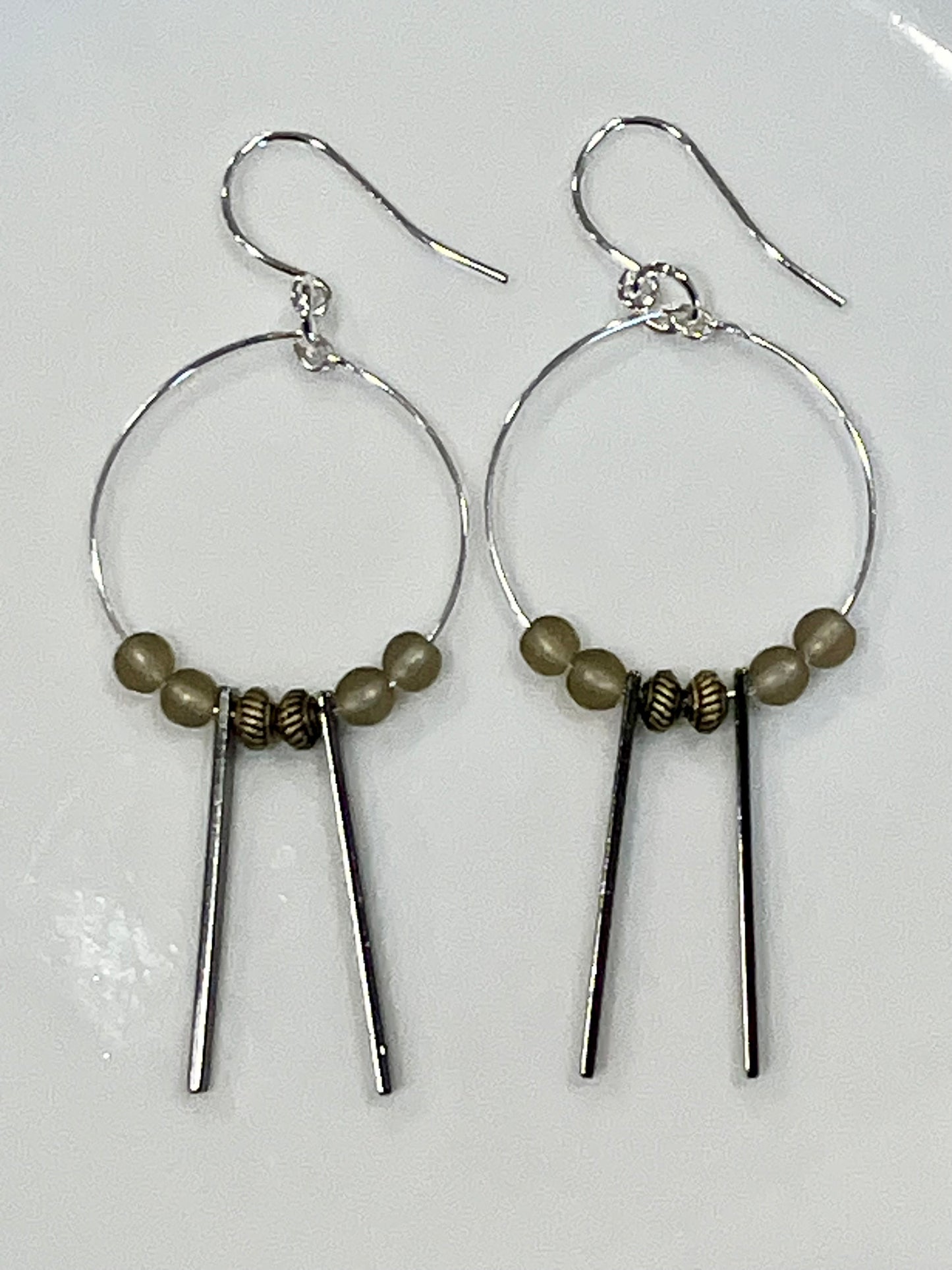 SMOKEY SEA GLASS w/ METAL RECTANGLES | GEMSTONE CRYSTAL EarringsE