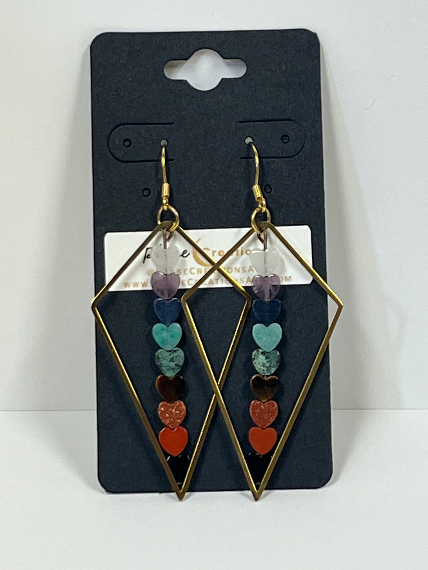 CHAKRA MINI HEART TRIANGLE-DANGLES (GP-SS) | GEMSTONE CRYSTAL Earrings