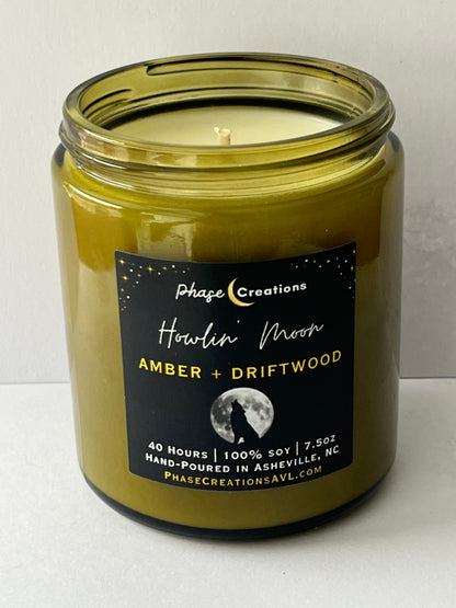 HOWLIN’ MOON ~ Amber + Driftwood | Hand-poured Premium Soy Candle
