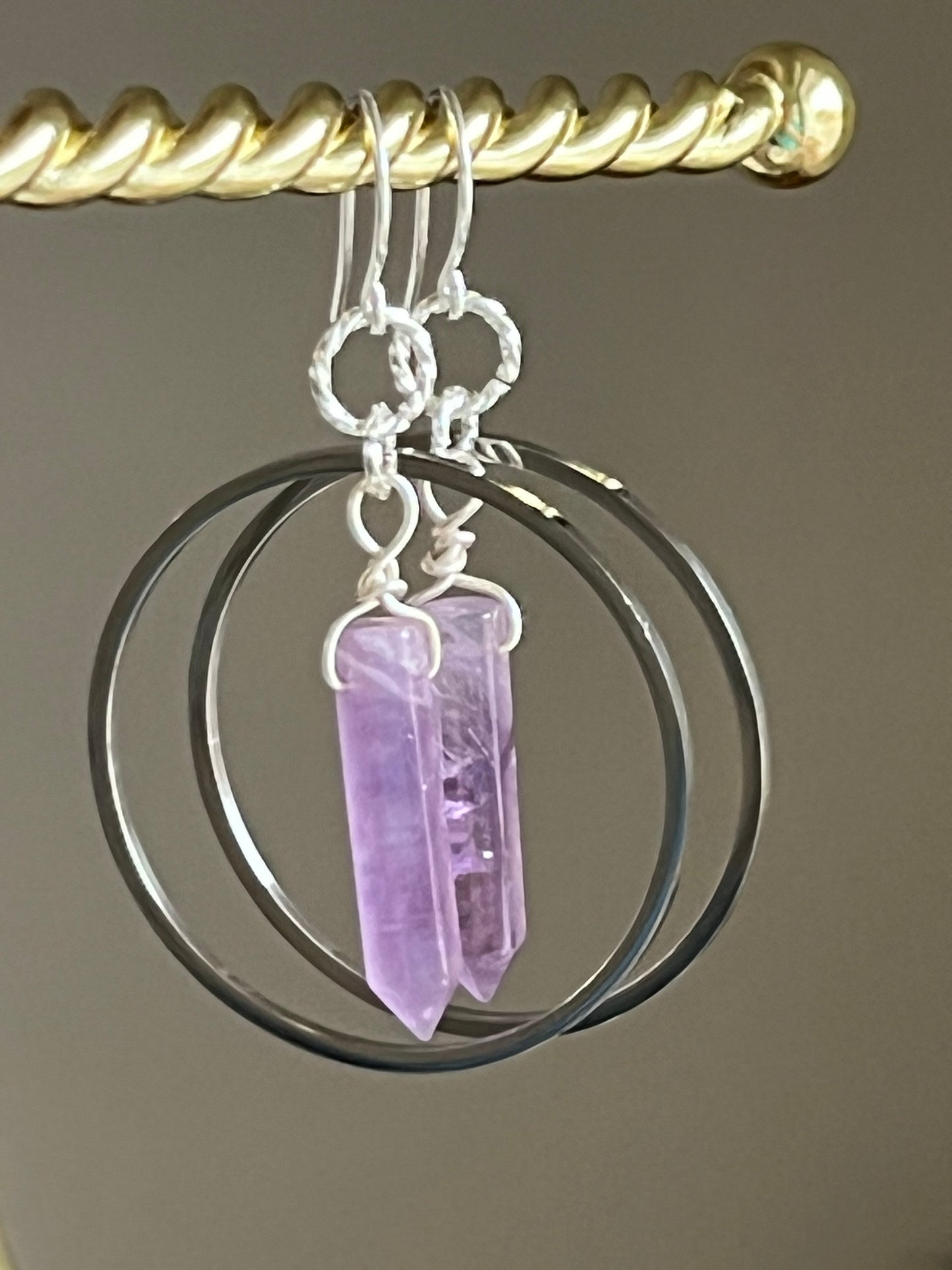 AMETHYST HEX HOOP DANGLES | GEMSTONE CRYSTAL Earrings