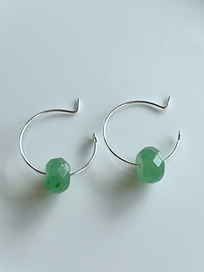 GREEN AVENTURINE OPEN-HOOPS|  GEMSTONE CRYSTAL Earrings