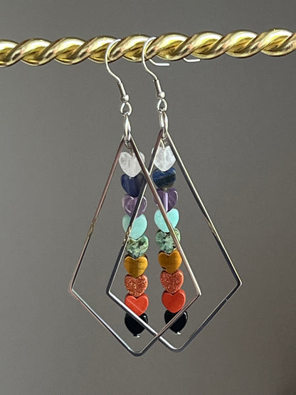 CHAKRA MINI HEART TRIANGLE-DANGLES (SS) | GEMSTONE CRYSTAL Earrings