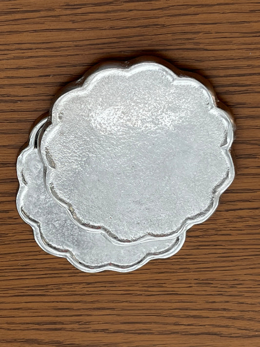 Scalloped Silver Colored Metal Candle Coaster | Single Peice