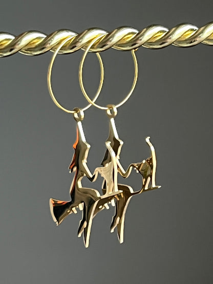 FLYING WITCH + CAT ON BROOMSTICK| Earrings