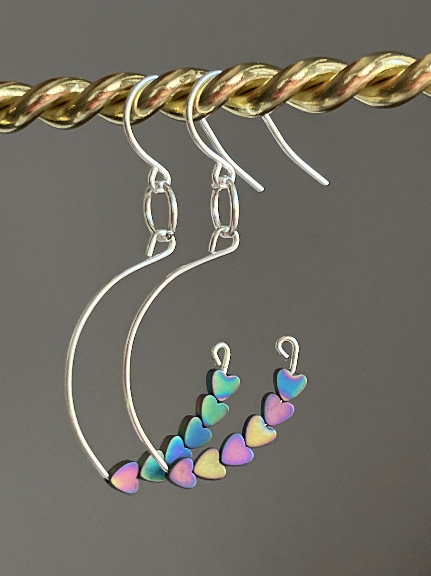 RAINBOW HEMATITE HEART MARQUISE |  GEMSTONE CRYSTAL Earrings