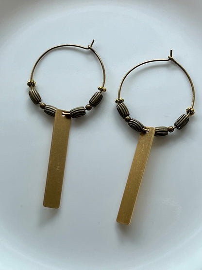 BRASS METAL RECTANGLE HOOP DANGLES | Earrings