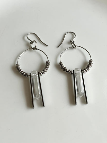 CLEAR QUARTZ HEX w/ SP RECTANGLES + BEADS | GEMSTONE CRYSTAL Earrings