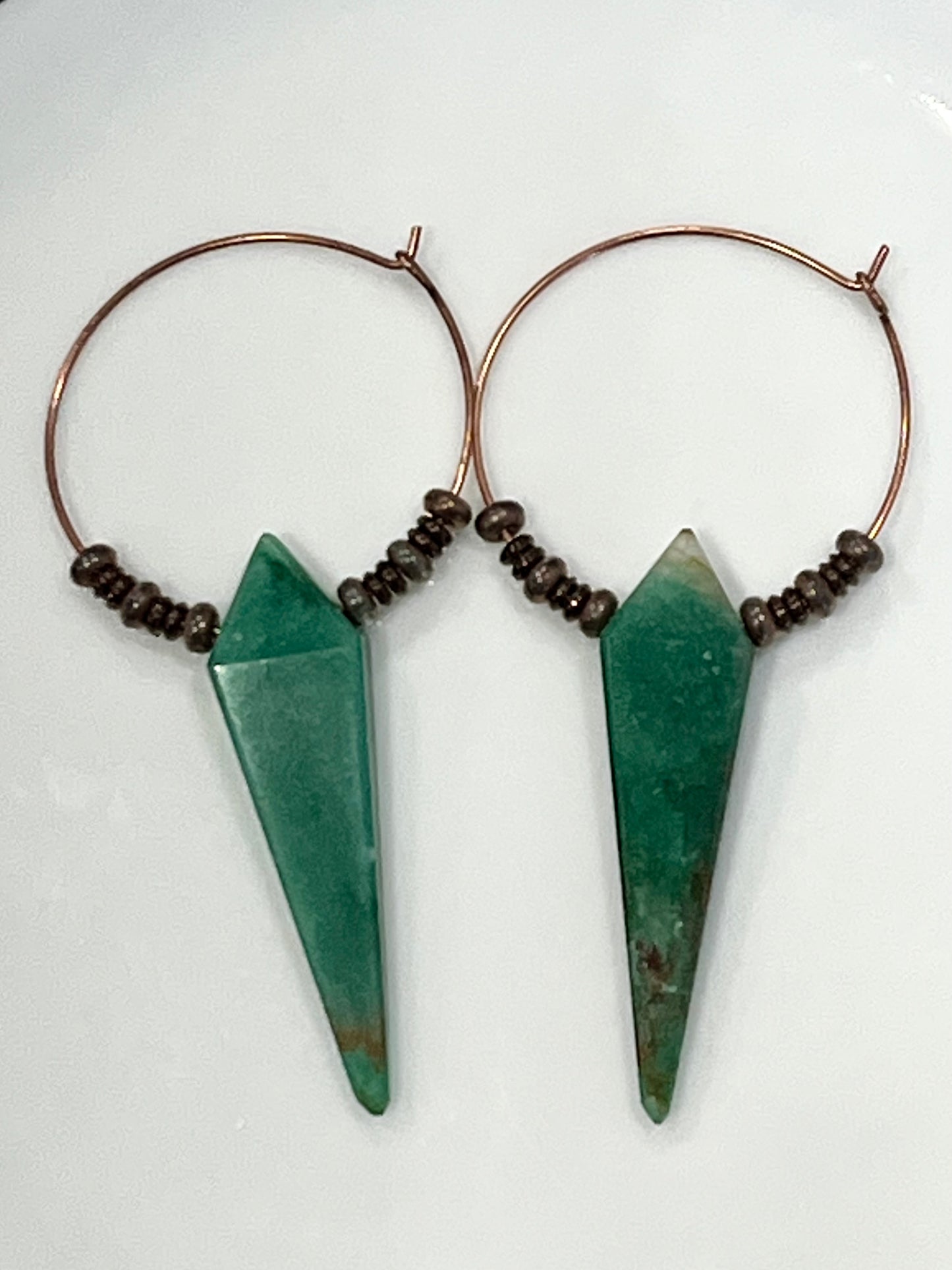 GREEN AVENTURINE KITE w/ COPPER ELEMENTS | GEMSTONE CRYSTAL Earrings