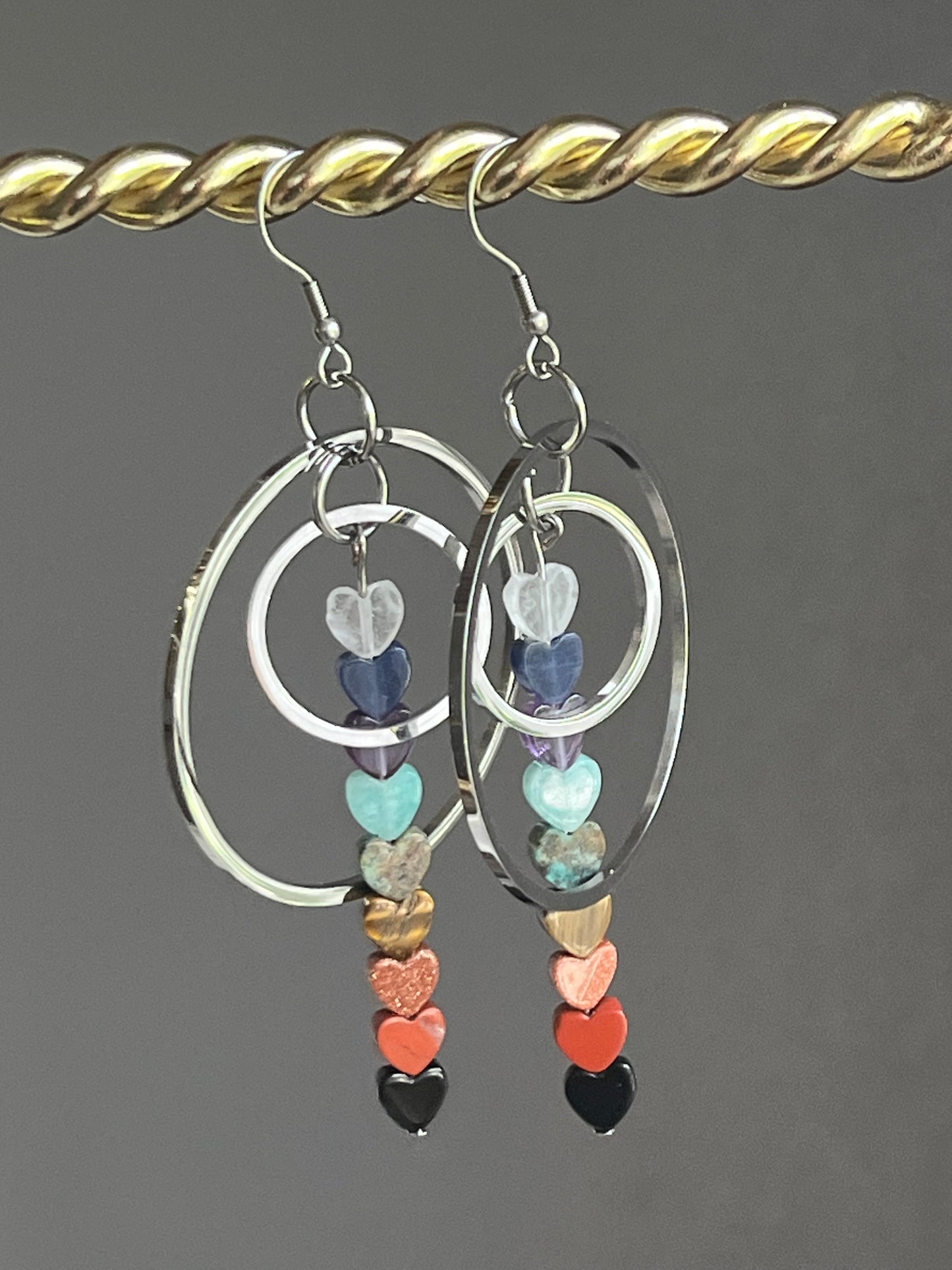 CHAKRA MINI HEART ORBIT HOOP-DANGLES | GEMSTONE CRYSTAL Earrings