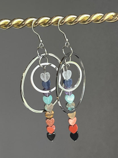 CHAKRA MINI HEART ORBIT HOOP-DANGLES | GEMSTONE CRYSTAL Earrings
