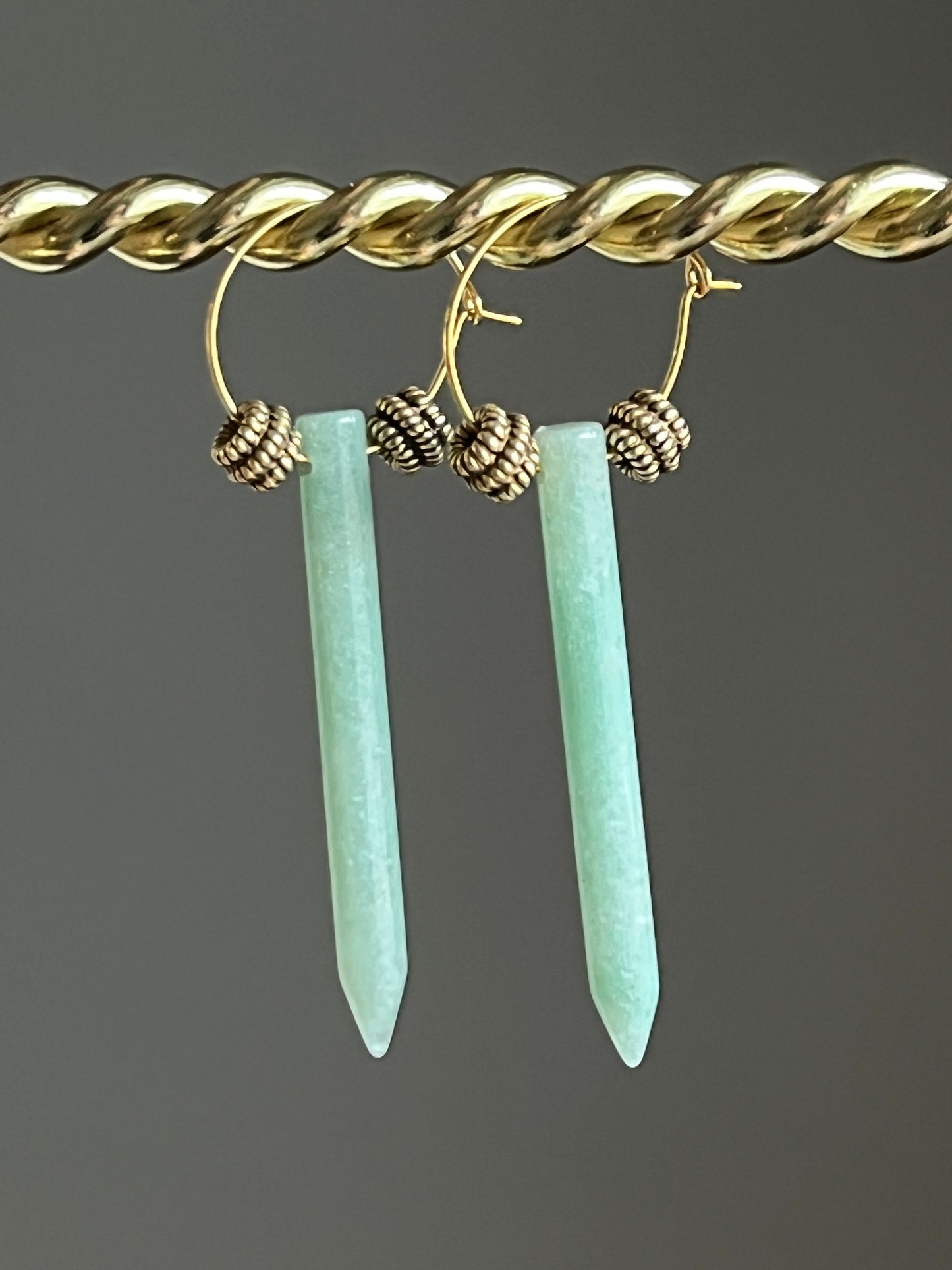 GREEN AVENTURINE POINT w/ VERMEIL BEADS | GEMSTONE CRYSTAL Earrings