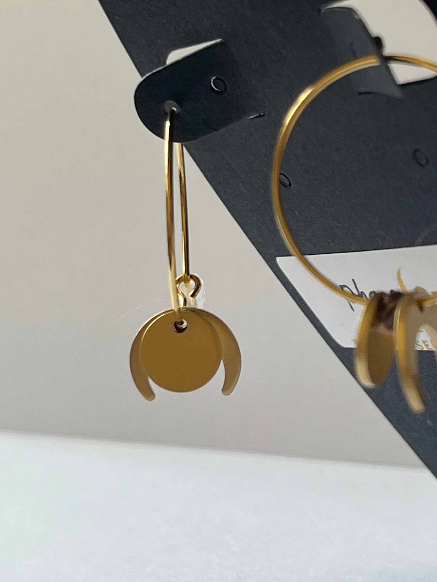 CRESCENT FULL MOON MINI HOOPS (GP)| Earrings