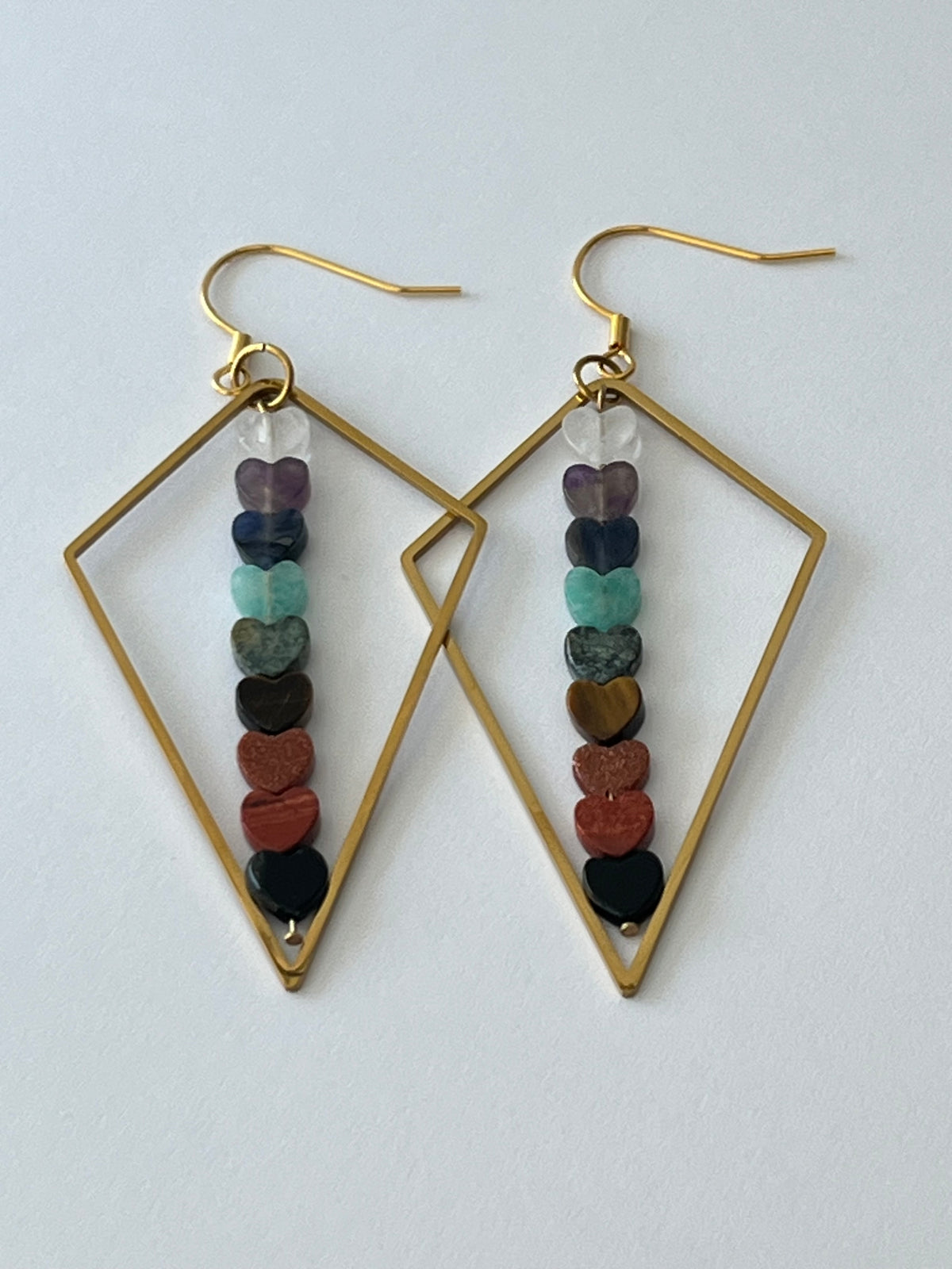 CHAKRA MINI HEART KITE DANGLES (GP-SS) | Gemstone Earrings