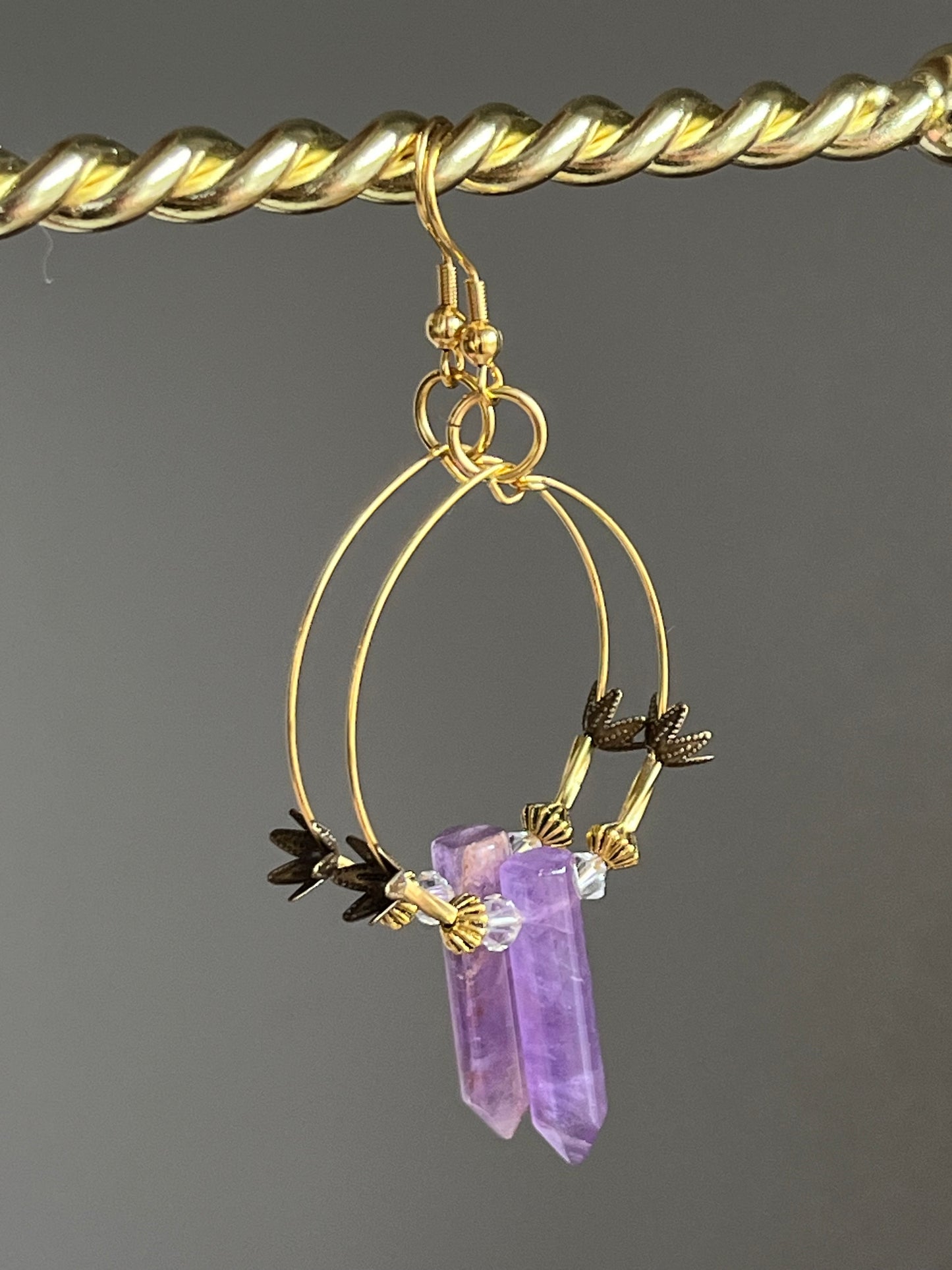 AMETHYST HEX w/ FLARE | GEMSTONE CRYSTAL Earrings