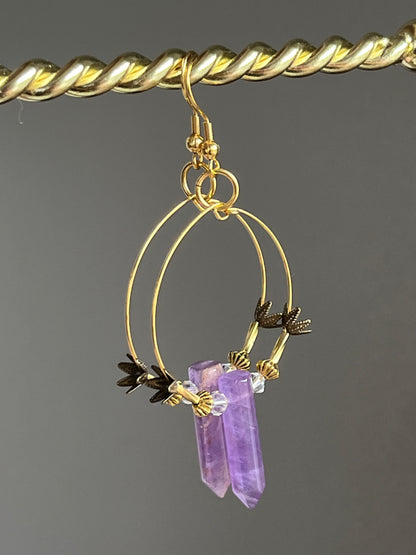 AMETHYST HEX w/ FLARE | GEMSTONE CRYSTAL Earrings
