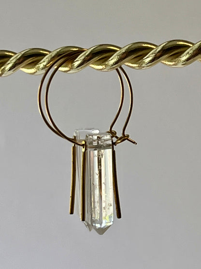 CLEAR QUARTZ HEX HOOP | GEMSTONE CRYSTAL Earrings