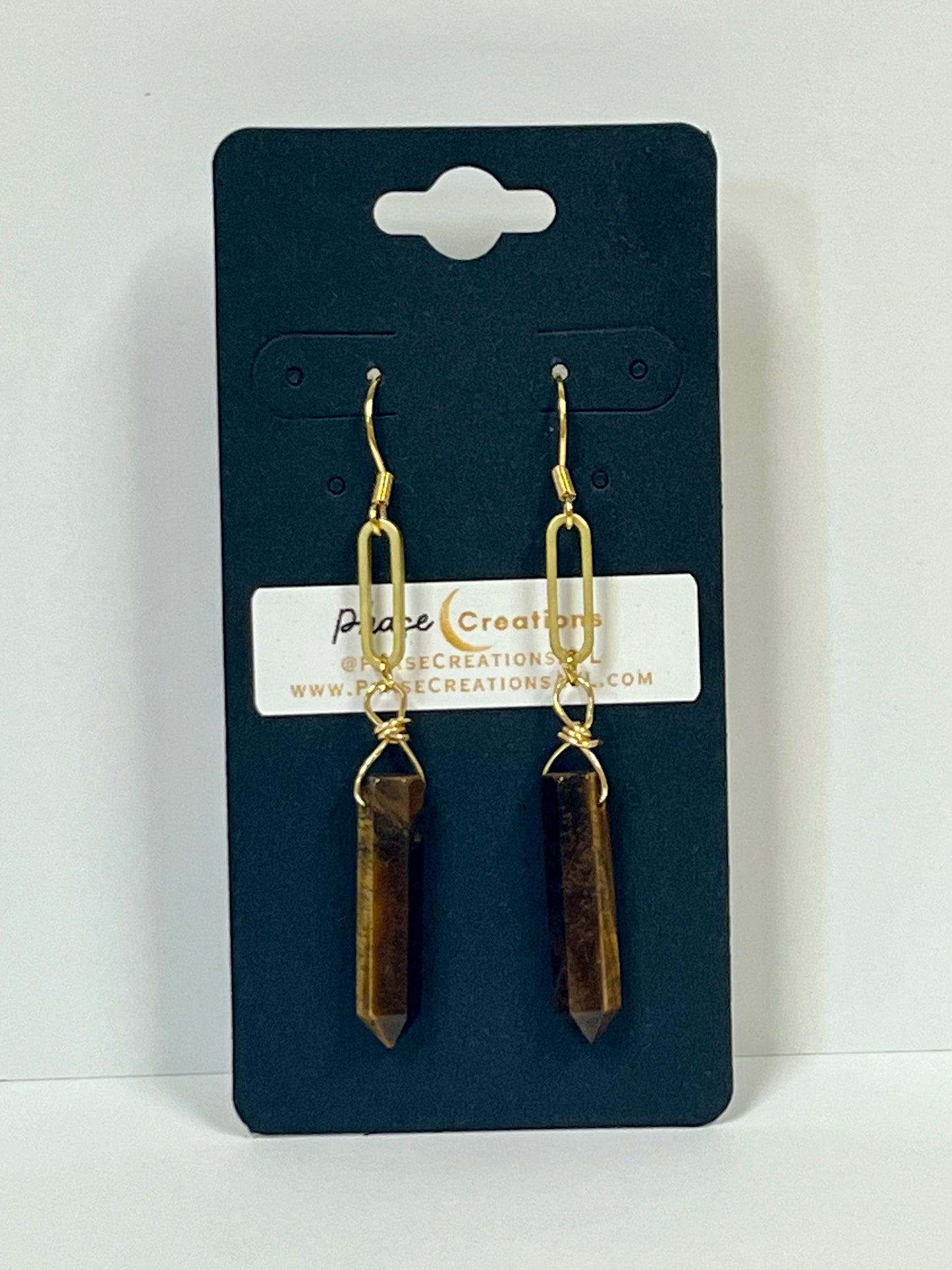 TIGER’S EYE SLIM DANGLES | GEMSTONE CRYSTAL Earrings