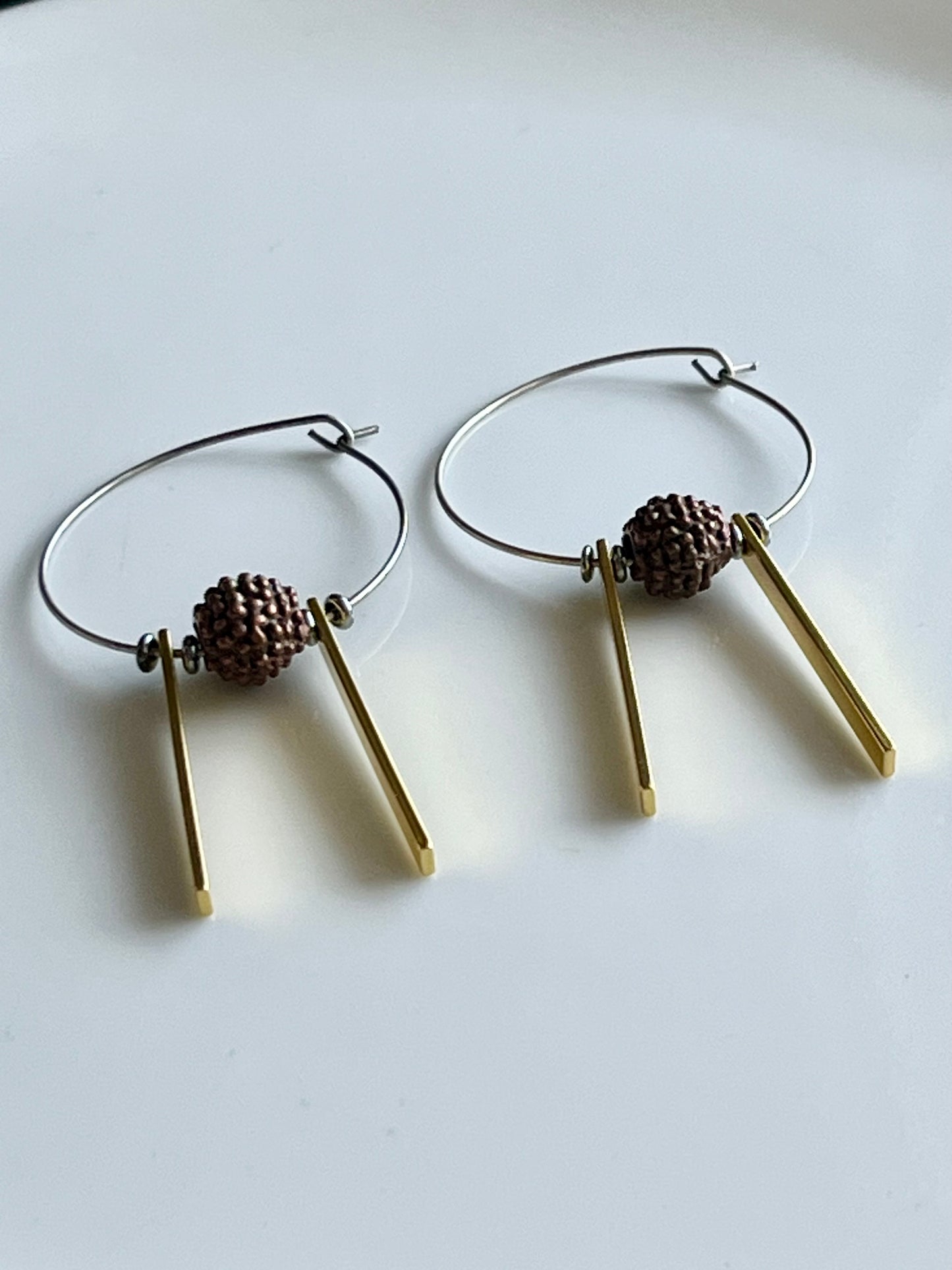 COPPER BALL w/ RECTANGLES| Earrings