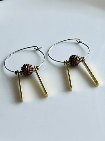 COPPER BALL w/ RECTANGLES| Earrings