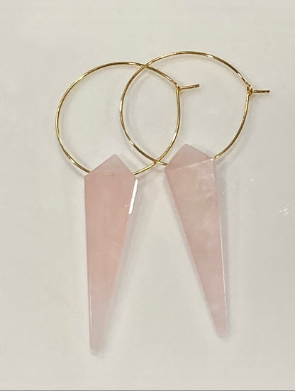 ROSE QUARTZ KITE (GP) | GEMSTONE CRYSTAL EARRINGS