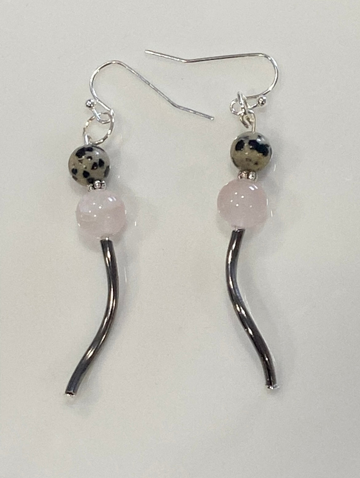 ROSE QUARTZ + DALMATIAN JASPER | GEMSTONE CRYSTAL Earrings