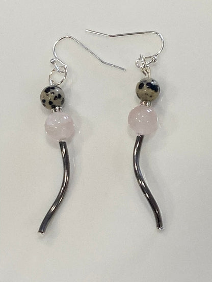 ROSE QUARTZ + DALMATIAN JASPER | GEMSTONE CRYSTAL Earrings