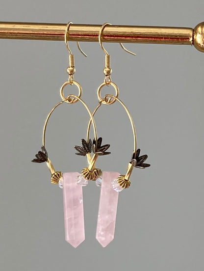 ROSE QUARTZ HEX | GEMSTONE CRYSTAL Earrings (1.5”)