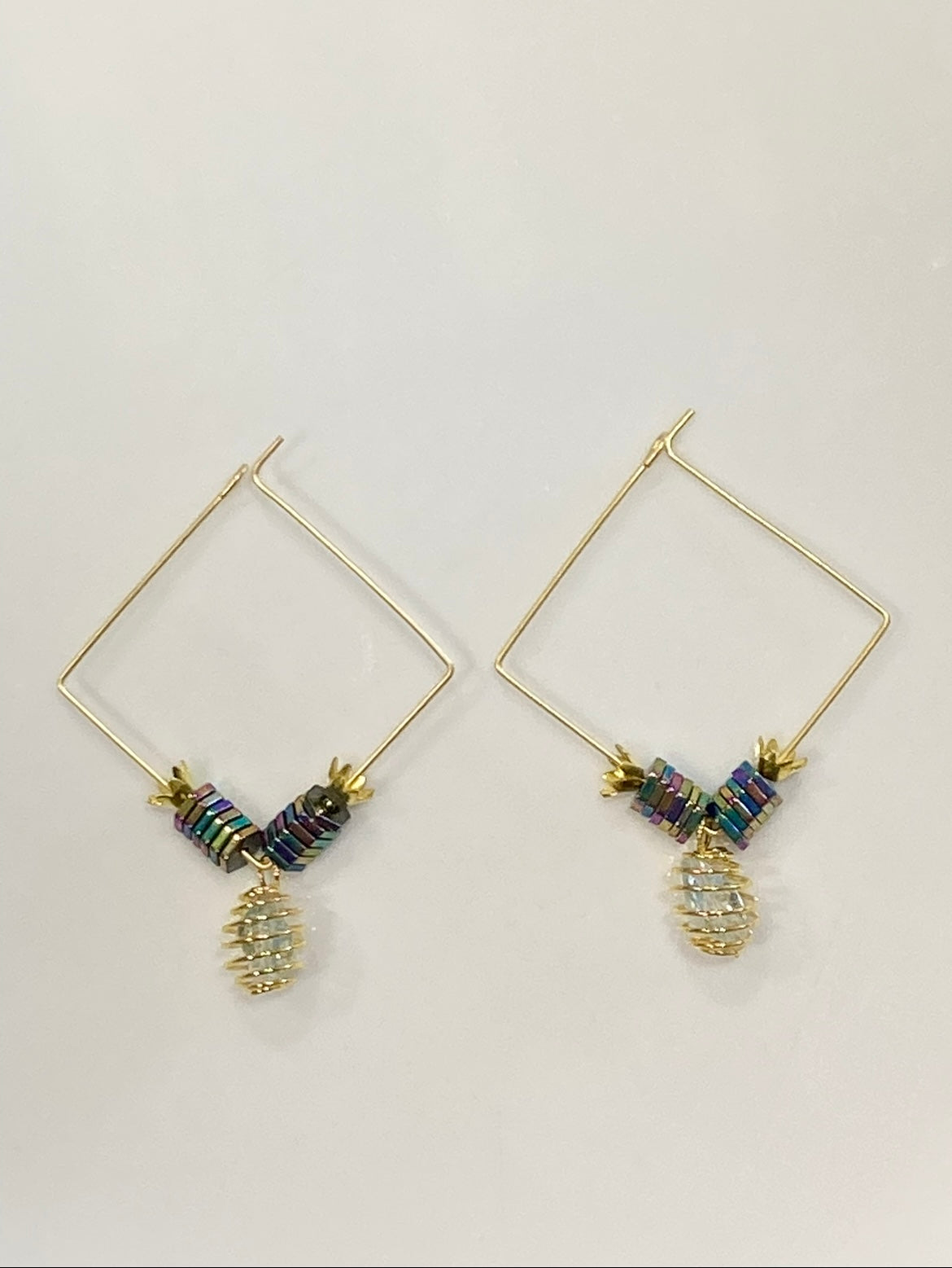 AQUAMARINE + RAINBOW HEMATITE | GEMSTONE CRYSTAL Earrings