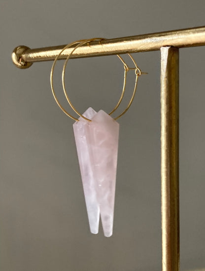 ROSE QUARTZ KITE (GP) | GEMSTONE CRYSTAL EARRINGS